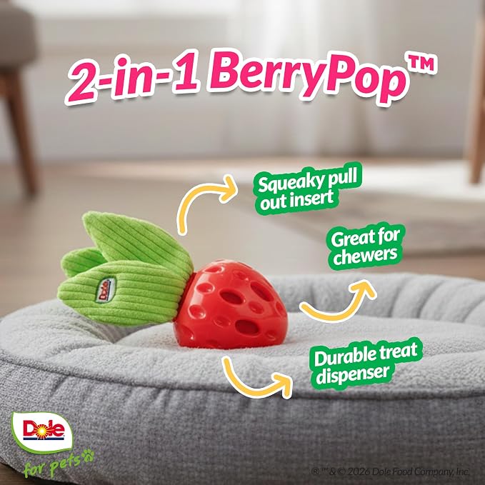 Dog Puzzle Toy with Crinkle Squeak Insert, Dog Enrichment Toys, Strawberry Dog Treat Toy, Great Mental Stimulation for Dogs