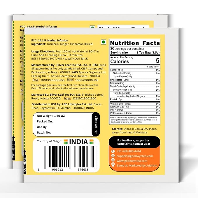 Goodwyn Turmeric Ginger Cinnamon Tea (60 Tea Bags) | Herbal Spice Blend | 100% Natural Ingredients | Caffeine Free | Plastic Free Tea Bags | Warming & Aromatic | Golden Turmeric Tea | Perfect Hot or Iced | Premium Herbal Infusion for Daily Enjoyment
