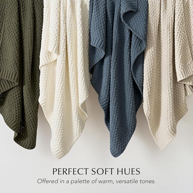 EVERGRACEHOME Chunky Chenille Knit Throw Blanket, 50 x 60, Stormy Blue | Sculpted Moss Stitch, Chic Modern Farmhouse, All-Season Warmth, OEKO-TEX® Certified, Elegant Blanket for Couch, Bed, Sofa