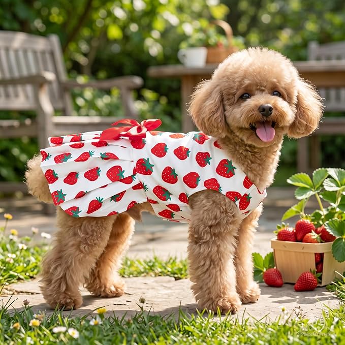XPUDAC 4 Pack Floral Dog Dress for Small Dogs Girl, Cute Puppy Dresses with Bowknot, Sweet Dog Skirt, Breathable Lightweight Summer Pet Clothes for Holiday Birthday Party, XXS