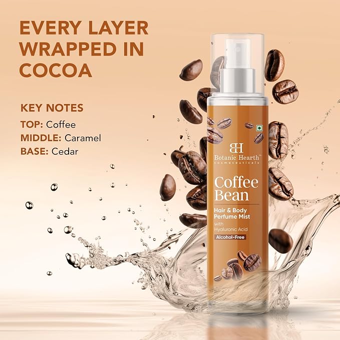 Botanic Hearth Coffee Bean Hair Perfume & Body Mist, Long-Lasting Hair Deodorizer & Body Scent for Women & Men, Alcohol-Free Clean Fragrance Hair Spray For Everyday Wear, All Day Freshness, 3.4 Fl Oz