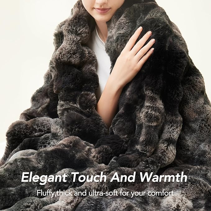 L'AGRATY Faux Rabbit Fur Throw Blanket for Couch, 60'' x 80'', Tie-Dye Gray | Soft Cozy Bubble Fluffy Blanket for Sofa Bed, Thick Warm Plush Fuzzy Throw for Room Home Decor, Luxury Gift for Women Mom