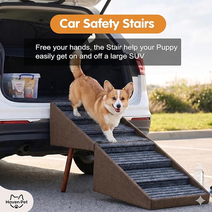 XXL 2-in-1 Ottoman Dog Stairs for Large Dogs,21.6 Inch Foldable | 6 Step Pet stairs for Bed and Couch,Safe Dog Stairs for Small Dogs,Joint Relief,Easily Fold Flat for Compact Storage