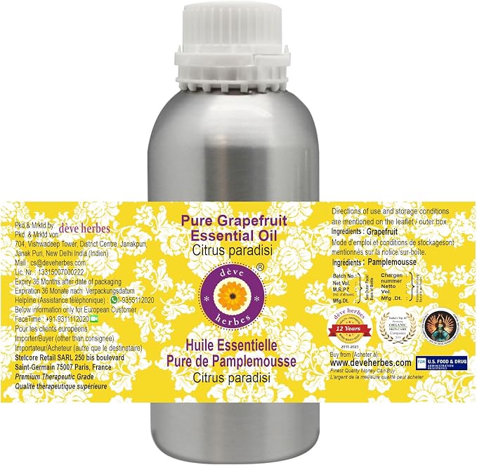 Deve Herbes Pure Grapefruit Essential Oil (Citrus paradisi) Steam Distilled 630ml (21 oz)