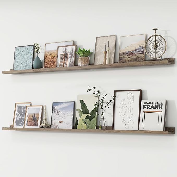 Picture Ledge Shelf, Long Floating Shelves for Wall, 72" W Set of 2, Grey | FSC Certified Engineered Wood, Wall Mounted Bookshelf, for Nursery Living Room Bedroom, Easy Install
