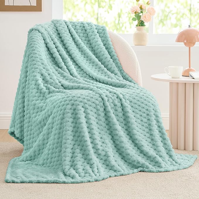 BEDELITE Haze Blue Twin Blanket for Couch, Soft Cozy Gifts for Women, 60*80 | 3D Jacquard Decorative Fleece Blanket, Super Soft Plush Throws, Cute Birthday Gift for Women & Men, Suitable for All Seasons