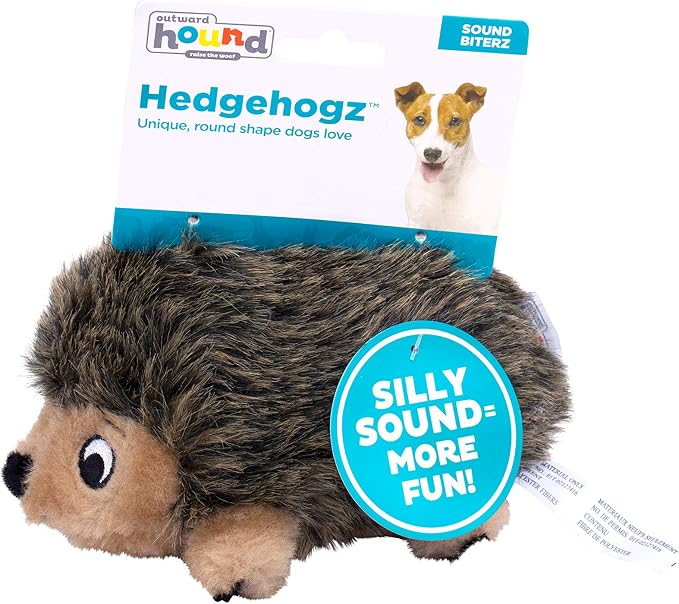 Outward Hound Hedgehogz Plush Dog Toy, Squeaks, Small, 6" x 4.5" | Soft Realistic Faux Fur, Round for Rolling & Chasing, Cuddle & Carry, Interactive Fetch, Light Chewers, Dogs & Puppies