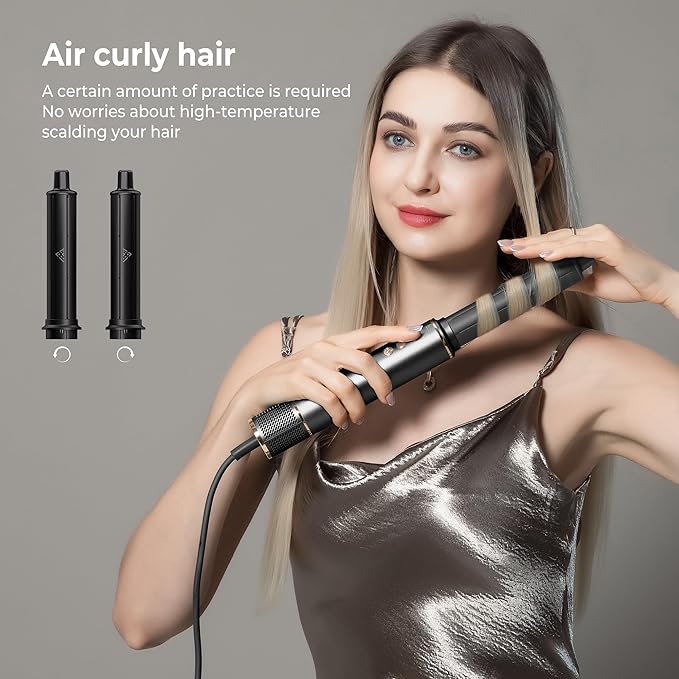 Hair Dryer Brush 5 in 1 Autowrap Hot Air Hair Styler with High-Speed Aluminum Alloy Blow Dryer Brush Volumizing, Straightening & Fast Drying with Negative Ion, No Heat Damage (Black)