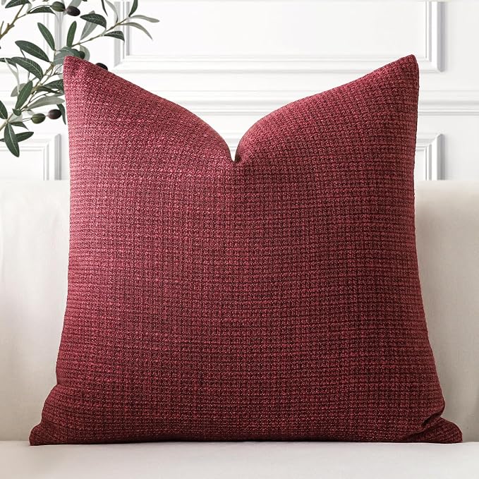 OTOSTAR Linen Throw Pillow Cover Set of 1 Decorative Square Pillowcases Cushion Covers 24x24 Inch for Home Decor Sofa Bedroom Car 60 x 60CM Burgundy