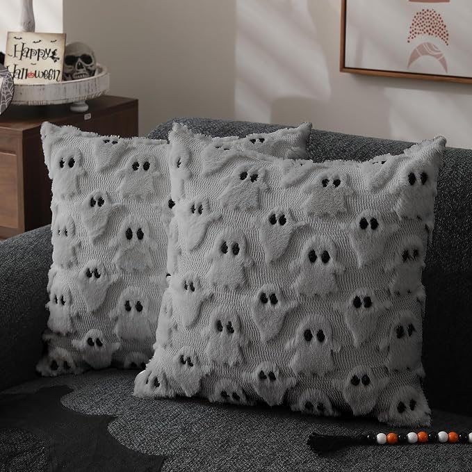 DFXSZ Halloween Pillow Covers 18x18 inch 2Pcs Silver Gray Ghost Halloween Decor