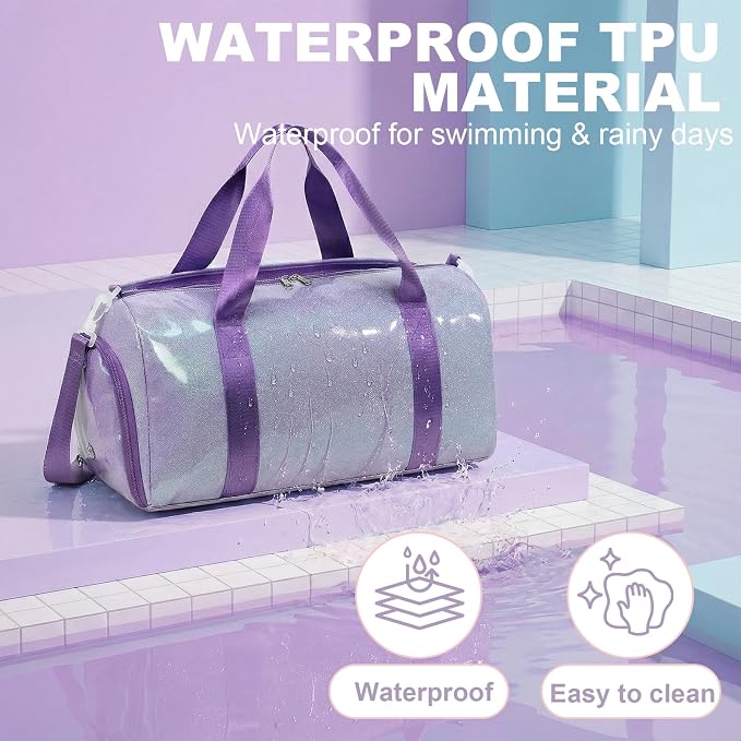 Gym Bag Sports Duffle Bag with Wet Pocket Weekender Overnight Bags with Waterproof Shoe Pouch and Air Hole for Girls Kids Women Workout Travel Bags (Purple)