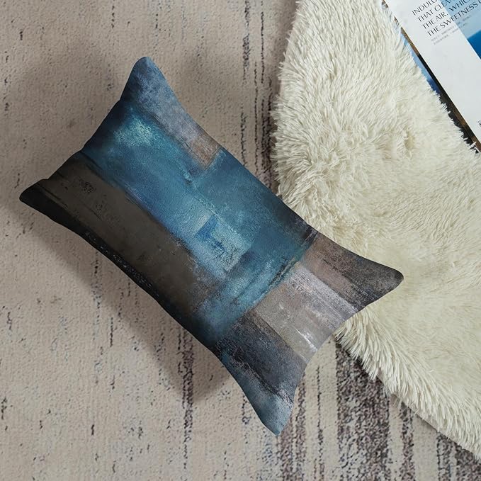 Throw Pillow Covers Set of 2, 12 x 20 Inch, Teal Grey | Abstract Modern Art Outdoor Decorative Square Pillow Cases Couch Cushion Case for Couch Bed Sofa Living Room Home Decor