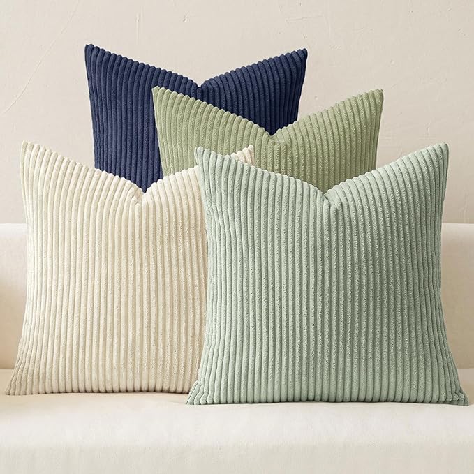 MIULEE Soft Corduroy Decorative Throw Pillow Covers Muted Teal 18x18 | Set of 4, Mordern Nordic Decor, Muted Morandi Tones, Boho Farmhouse Cushion Covers for Couch Bed Sofa Living Room