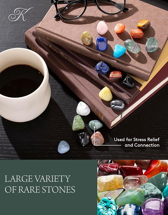 KALIFANO Bulk Tumbled Stones – Over 1,000 Carats Mixed Polished Healing Crystals & Gems for Reiki, Crafts, Kids & Decor (Includes Rose Quartz, Howlite Turquoise, Fluorite, Unakite, Lapis Lazuli) – Piedras de Cristal Para Decorar