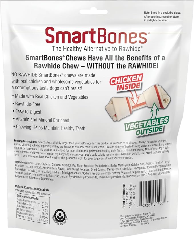 SmartBones Medium Chews, Treat Your Dog to a Rawhide-Free Chew Made with Real Meat and Vegetables | With With Real Chicken & Veggies, Easy To Digest Chew, Vitamin & Mineral Enriched, Supports Dental Health, For Medium Dogs