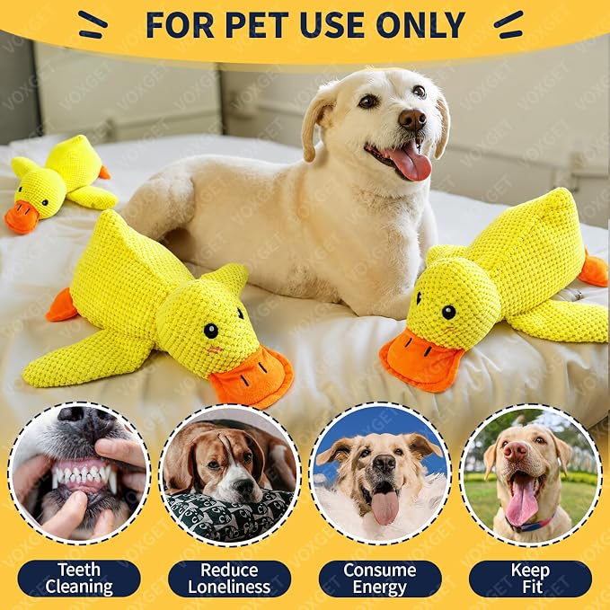 Duck Dog Toy, Plush Calming Companion with Quack, Crinkle & Squeak