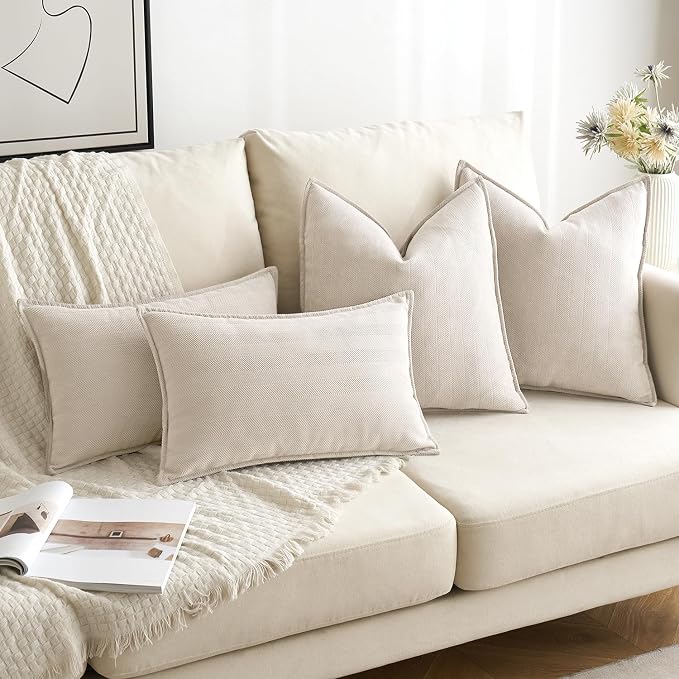 MIULEE Pack of 2 Cream Beige Euro Shams Chenille Pillow Covers 22x22 Inch | Decorative Soft Couch Throw Pillows,Farmhouse Cushion Covers,Elegant Design for Sofa,Bed,Living Room,Summer Decor