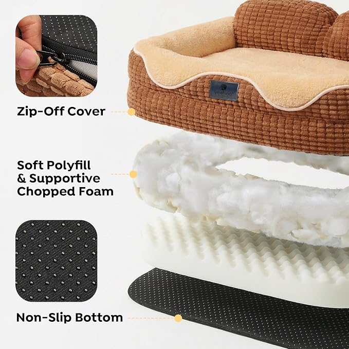 Veehoo Square Dog Bed Medium Size Dog, Orthopedic Dog Bed Couch Sofa, 28" | Washable & Medium Dog Bed for Indoor, Egg-Crate Memory Foam Dog Bed with Sides, Removable Cover, High Back Non-Slip Bottom