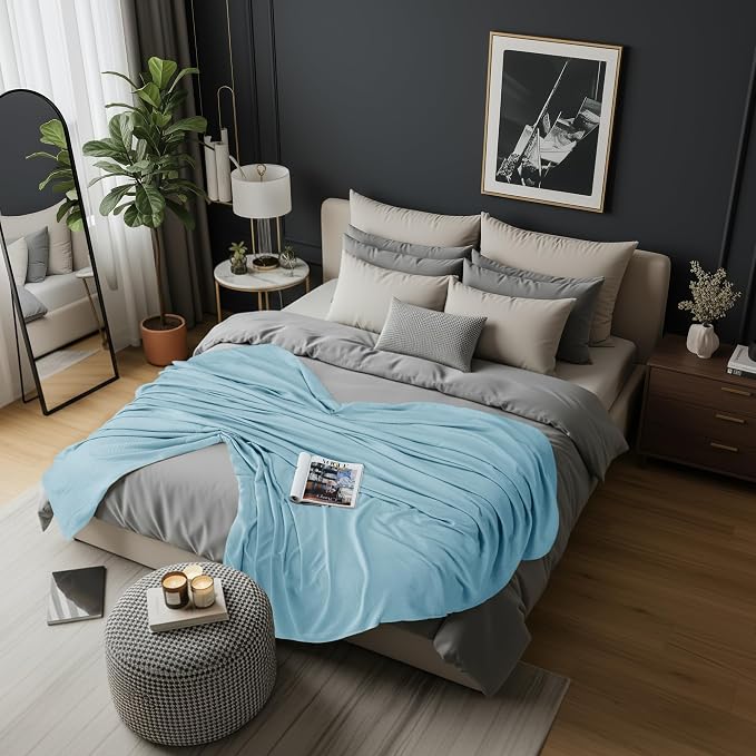 Utopia Bedding Cotton Blend Sky Blue Waffle Blanket Queen - 90x90 Inches | Lightweight, Skin Friendly, Breathable, All Season, Luxury, Bed, Couch, Sofa