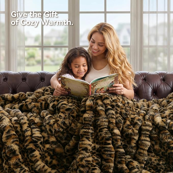 Faux Fur Throw for Couch - Leopard Brown Bubble Blanket 50"x60" | Fluffy Plush Fuzzy Cheetah Throw for Sofa & Bed, Super Soft Cozy Comfrt Blanket,Luxury Aesthetic Leopard Decor Gift for Women