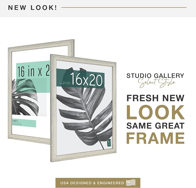 MCS Studio Gallery 16x20 Poster Frame Gray Woodgrain Engineered Wood, Vertical & Horizontal Wall Hanging Large Picture Frame for Photos, Posters & Art Prints (1-Pack)