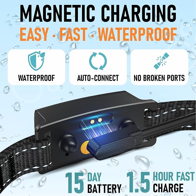 No Shock Bark Collar for Small Dogs 8-40 lbs - Beep & Vibration, Smart Screen, 5 Sensitivity, Anti-False Trigger, Magnetic Rechargeable, IP67 Waterproof, Black/Black