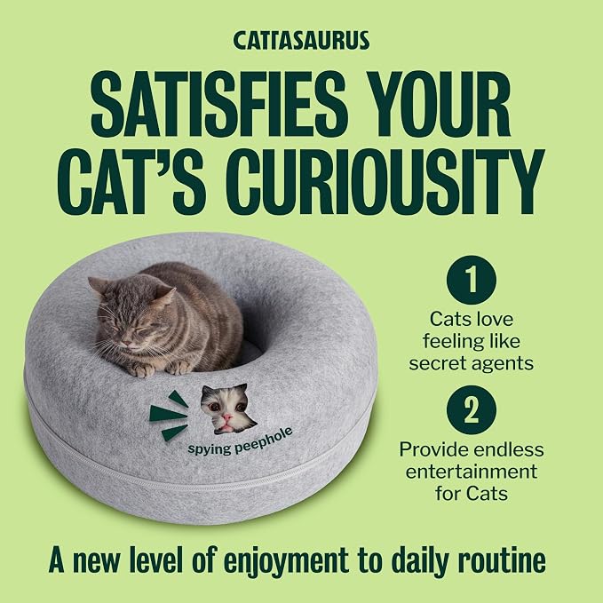 Peekaboo Cat Cave Donut for Multiple & Large Cats up to 30-45 lbs, 3-in-1 Self Warming Cat Bed, Tunnel & Scratcher for Indoor Cats, Washable & Detachable Small Dog Bed (Light Gray, Large)