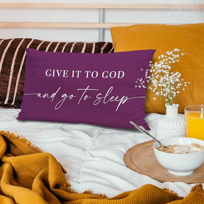 Give It to God and Go to Sleep, Decorative Pillows Cover for Bed, Throw Pillows Cover for Bed, 12x20 Inch Pillow Case, Decorative Bed Pillows Cover for Bedroom(12x20, Violet)