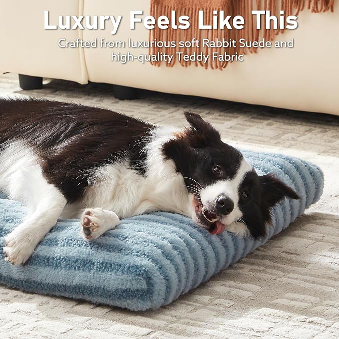 FURTIME Washable Dog Bed Medium Size Dogs, Deluxe Dog Crate Beds | Comfy Fluffy Kennel Pad Anti-Slip Pet Sleeping Mat, Machine Washable Dogs Pillow, 29"x21"x3", Blue