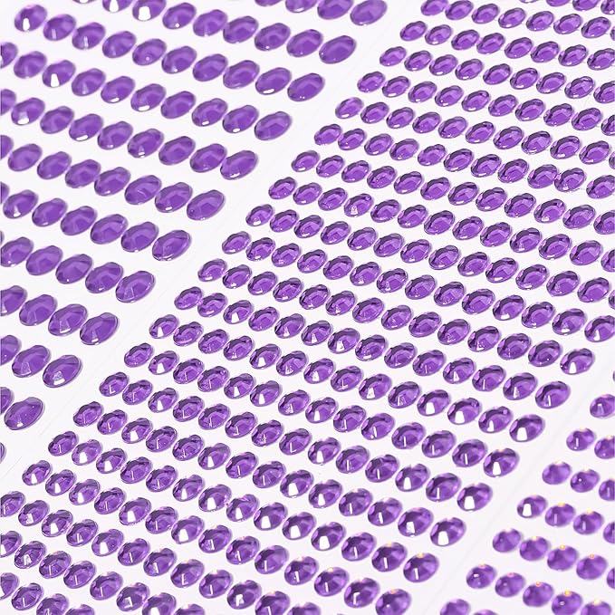 3/4/5/6/8MM Temporary Tattoo Stickers Face Gems Eye Jewels Rhinestones Gems Crystals Jewels for Crafts Gems Jewels Eyes Stickers Makeup Self Adhesive for Hair Face Crafts 3555 PCS(light purple)