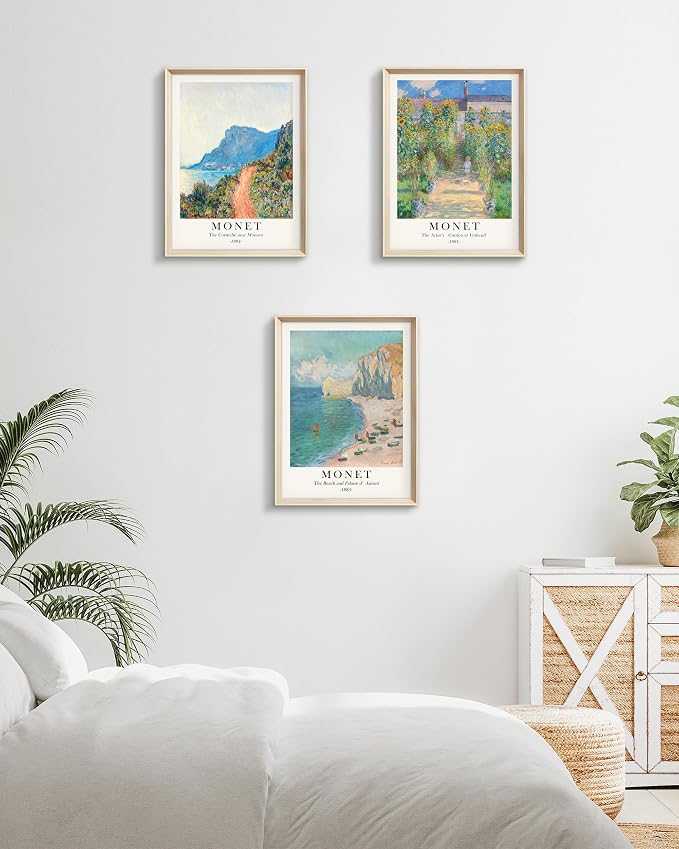 HesenDot Framed Wall Art, Claude Monet Landscape Canvas Prints Set | 12x16IN 3 Piece Set,High Framed Design Canvas Prints,Vintage Impressionism Artwork,Wall Decor for Living Room Bedroom Office
