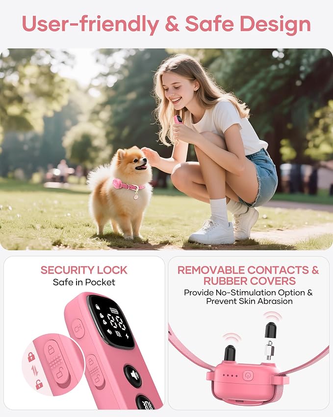 Shock Collar for 5-30lbs Mini Small Dogs,4200FT Range,Pink | Dog Training Collar with Remote,IPX8-Waterproof Rechargeable E-Collar with Beep, Vibration, Safe Shock,Security Lock
