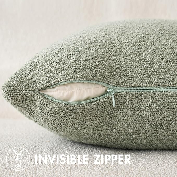 MIULEE 18x18 Decorative Lumbar Boucle Couch Pillow Covers Sage Green | Set of 2 Textured Neutral Throw Pillow Covers, Accent Solid Pillowcases, Sofa Living Room Home Decor