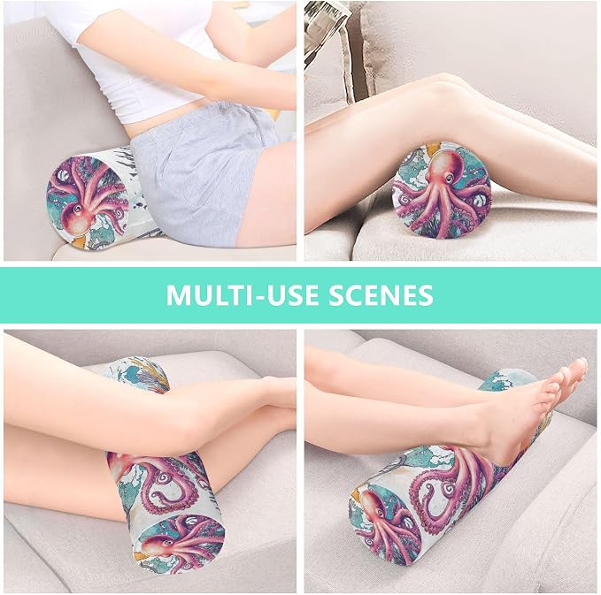Octopus and Compass Neck Roll Pillow Bolster Round Health Memory Foam Long Cervical Cylinder Pillows with Removable Washable Cover for Body Bed Legs Back Yoga