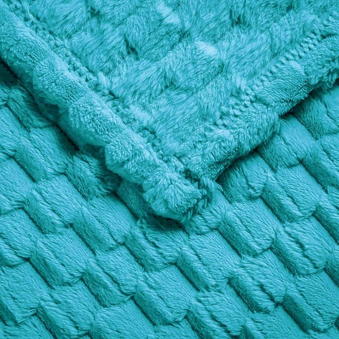 Excervent Hexagon Jacquard Throw Blanket for Bed, 50x70 Inches, Teal | Decorative Fuzzy Flannel Fleece Throw Blanket for Sofa Bed Couch, Super Soft Cozy, Suitable for All Seasons