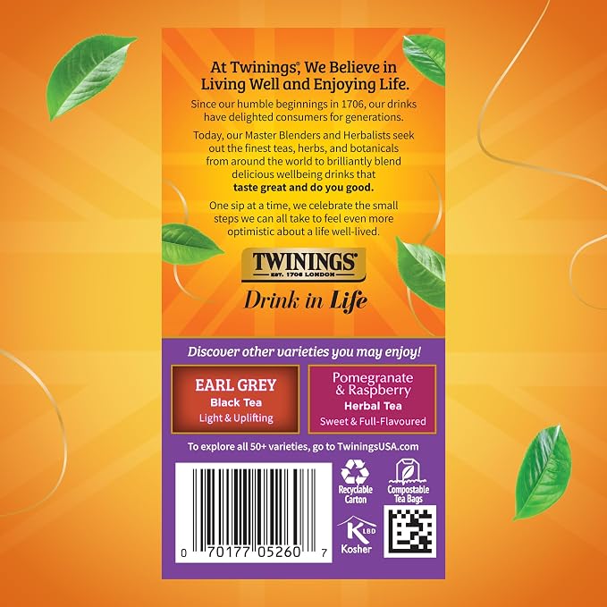 Twinings Blackcurrant Breeze Black Tea Individually Wrapped Bags, 20 Count (Pack of 6), Sweet, Tangy Taste, Caffeinated, Enjoy Hot or Iced, 120 Teabags