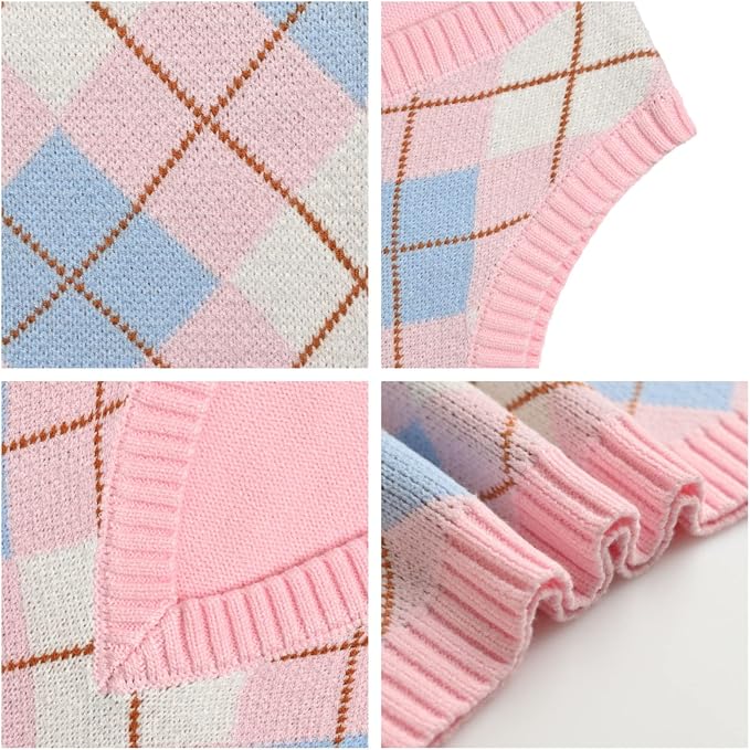 Women's Sweater Vest,Y2K Sleeveless Pattern Preppy Style Knitted Crop Tank Top for Girl