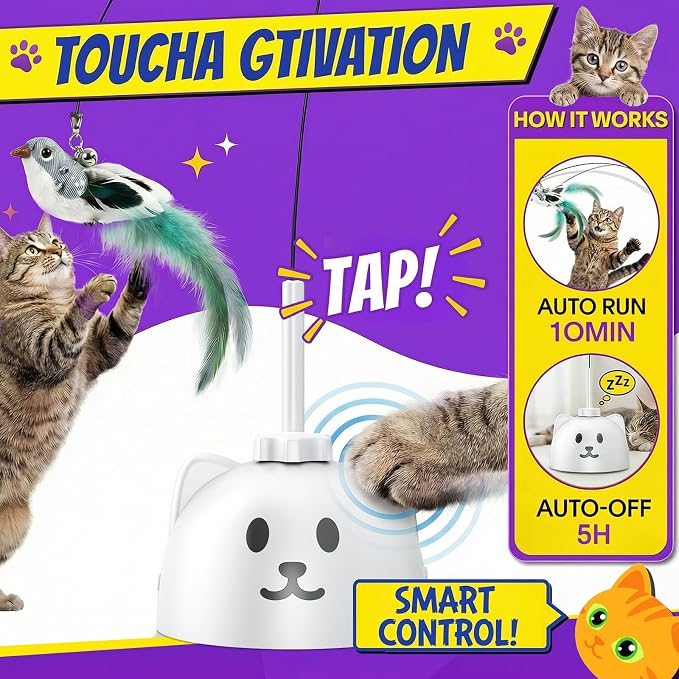 Interactive Cat Toys for Indoor Cats, 360° Automatic Spin Flying Bird Wand