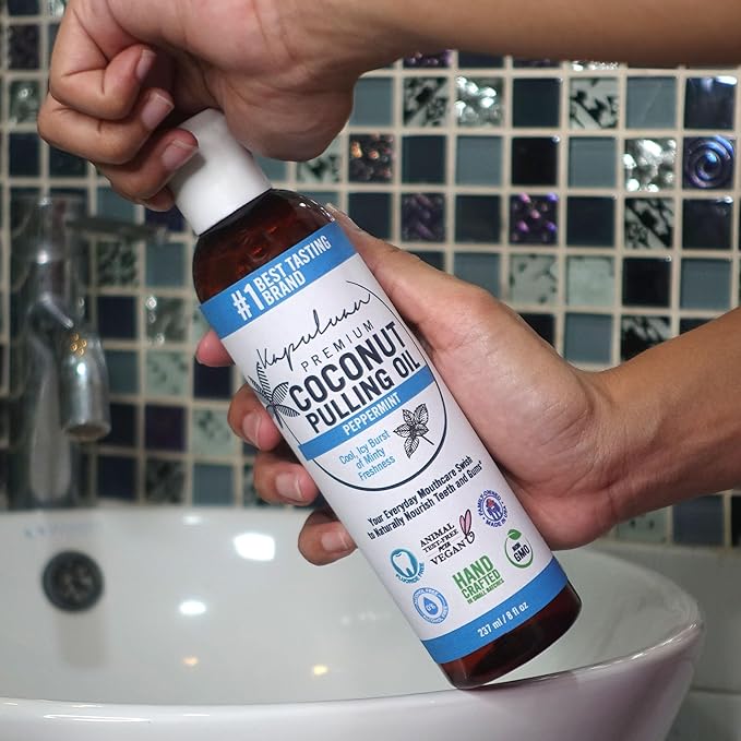 Kapuluan Coconut Oil Pulling for Teeth and Gums Mouthwash, 100% Pure and Natural, Non-GMO, Ayurvedic – Peppermint Pulling Oil