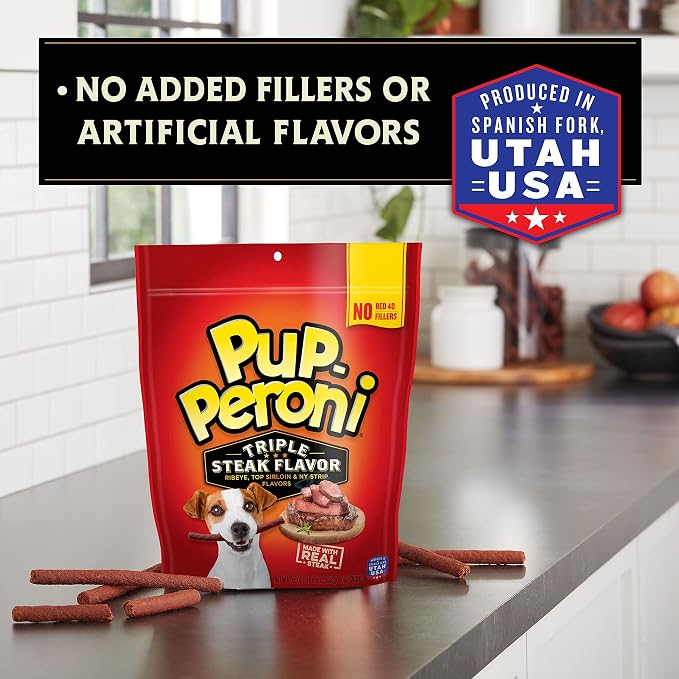 Pup-Peroni Triple Steak Flavored Dog Treats, 22.5 Ounce Bag (4 Count)