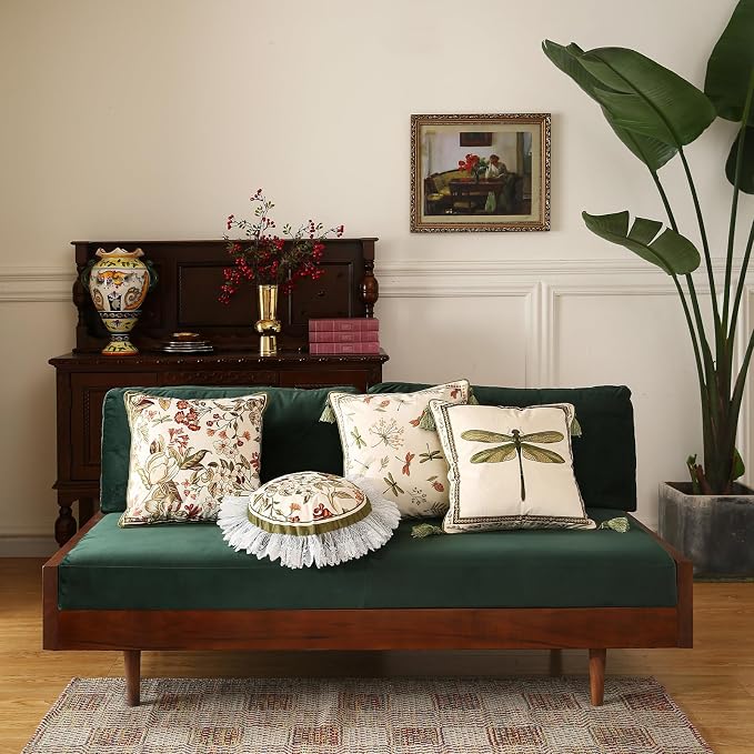 Designer French Velvet Throw Pillow Cover,18"x18" Set of 2-Grace C | Pillow Cover,Concealed Zipper Design,Dragonfly Pattern,Sofas,Bedroom,Living Room,Lounge Chairs,All Season Home Decor