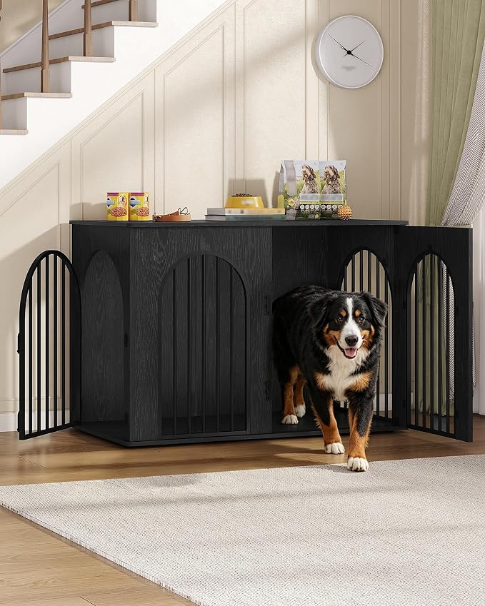 Hzuaneri 46.5'' Dog Crate Furniture,Dog Kennel Indoor for Medium/Large Dogs | Dog Kennel Furniture Wooden Dog Cage Heavy Duty Dog Crate Decorative Pet House End Side Table TV Stand,Black DFC93904B