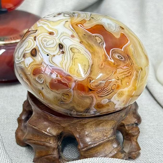 Natural Agate Chalcedony Stone – Silky gem Handheld Raw Polished Gemstone, Unique Silky-Banded Agate Crystal, Healing Energy Specimen for Collection or Home Décor