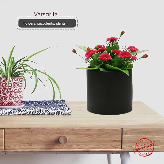 WGVI Matte Black Ceramic Cylinder Vase Width 3.75" Height 4", Flower Arrangements, Candle Holder, Terrarium Planter Pot, Tabletop Storage Container Organizer Pen Brush Holder, Bulk Wholesale, 6 Pcs