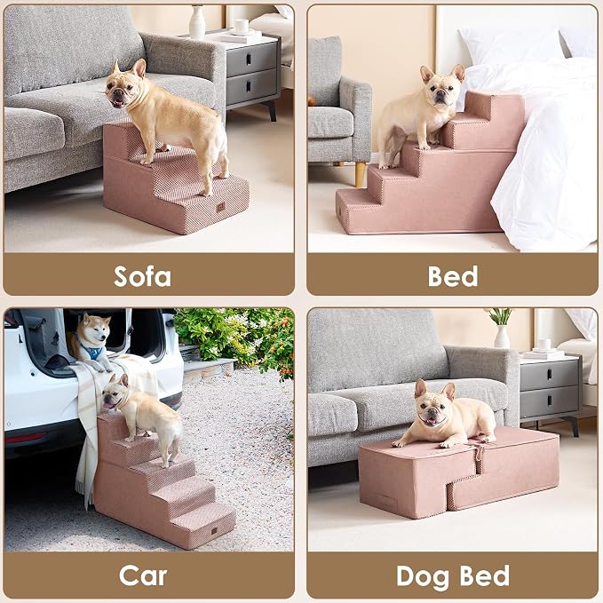EHEYCIGA Dog Stairs for Bed 18" H, 4-Step Extra Wide Dog Steps for High Bed, Pet Steps for Small Dogs and Cats, Non-Slip Balanced Pet Ramp Indoor, Pink