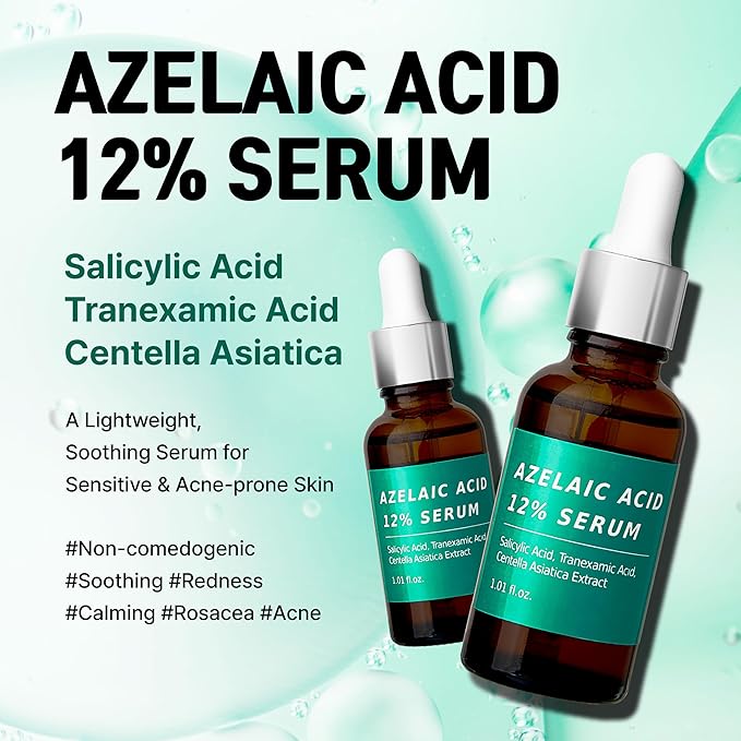 Azelaic Topical Acid 12% Serum for Face – Dark Spot Remover with Tranexamic Acid, Salicylic Acid, Niacinamide & Centella Asiatica – Acne, Hyperpigmentation & Rosacea Treatment 1 Oz Korean Skincare