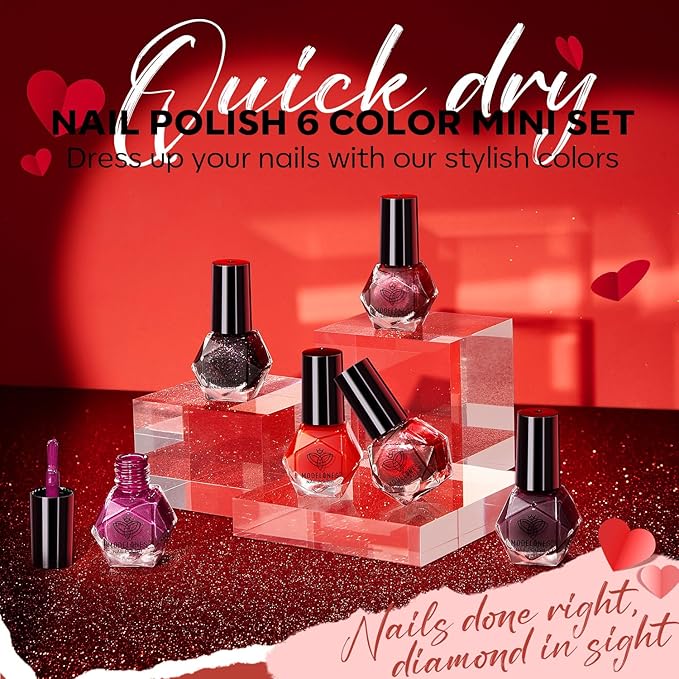 modelones Nail Polish Set 6 Colors, Dark Red Valentines Cat Eye Burgundy Glitter Quick Dry Mini Nail Lacquer Kit Magnetic Maroon Purple Cherry DIY Home Nail Art Manicure Gifts for Women Girls