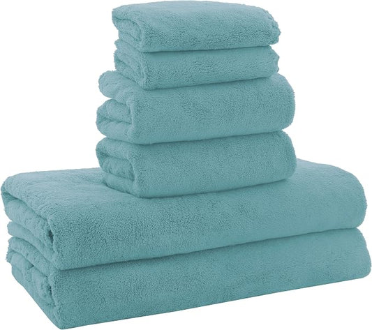 MOONQUEEN Ultra Soft Towel Set-Quick Drying - 2 Bath Towels 2 Hand Towels 2 Washcloths-Microfiber Coral Velvet Highly Absorbent Towel for Bath Fitness,Bathroom,Sports,Yoga, Travel(Teal, 6 Pcs)