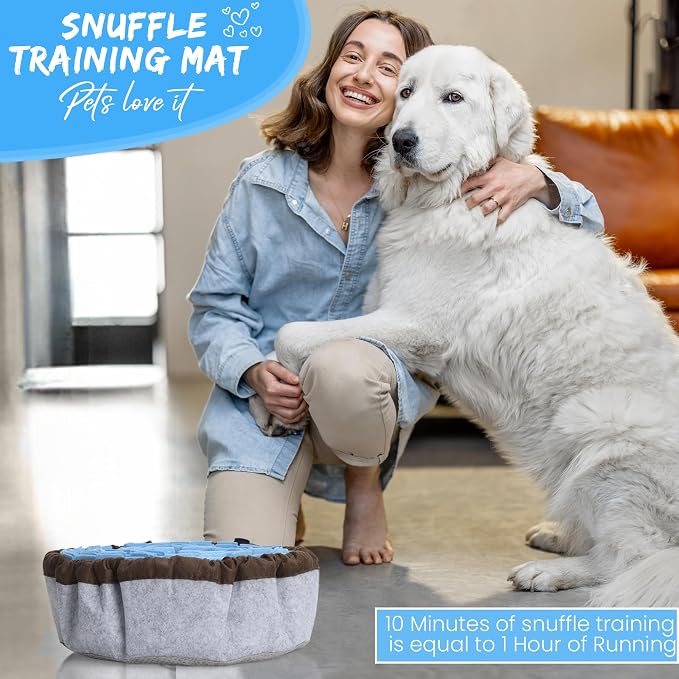 18" Dog Snuffle Mat - Interactive Dog Puzzle Toys for Enrichment - Large Slow Feeder Foraging Mat for Brain Games & Nosework Training - Washable Pet Sniff Mat with Training Clicker and Suction Cup