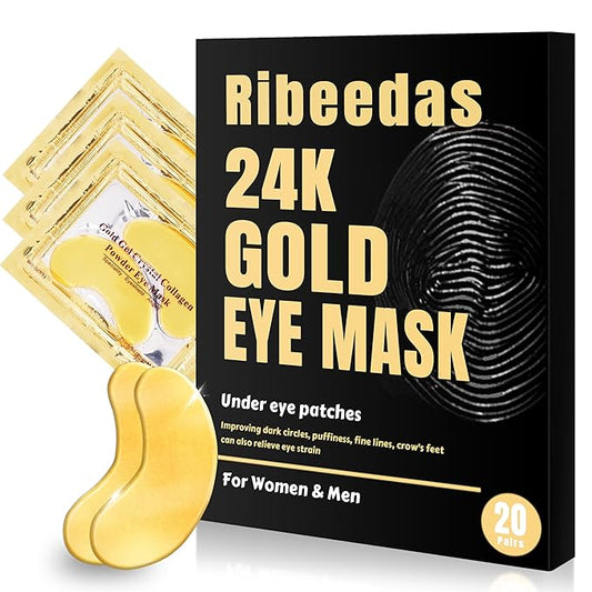 Gold Eye Mask,20 Pairs Golds Eyes Patches,Collagen Moisten Gold Eye Patches for Puffy Eyes,Reduce Dark Circles,Bags,Wrinkles,Under the Eye Self Care